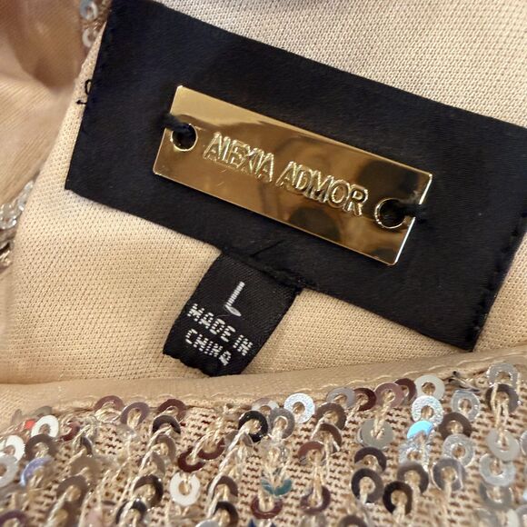 Alexia Admor 'Val' Sequin Long Sleeve Tie-Waist Mini Dress Size Large - Picture 5 of 12